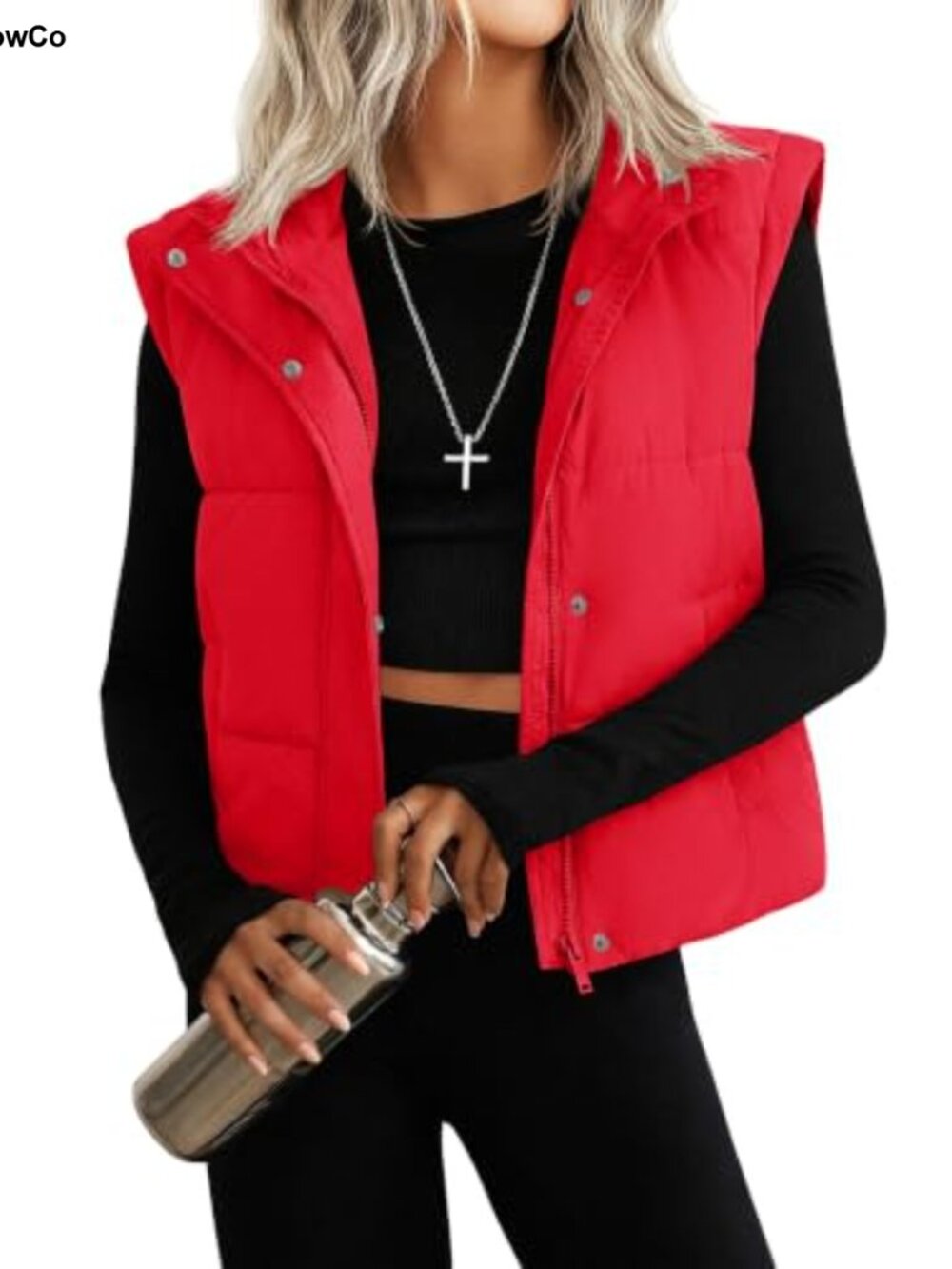 Womens Lightweight Zip Up Cropped Puffer Vest Quilted Sleeveless